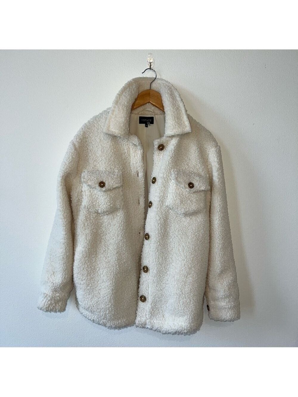 1. State Fuzzy Sherpa Cream Pea Coat Size Medium